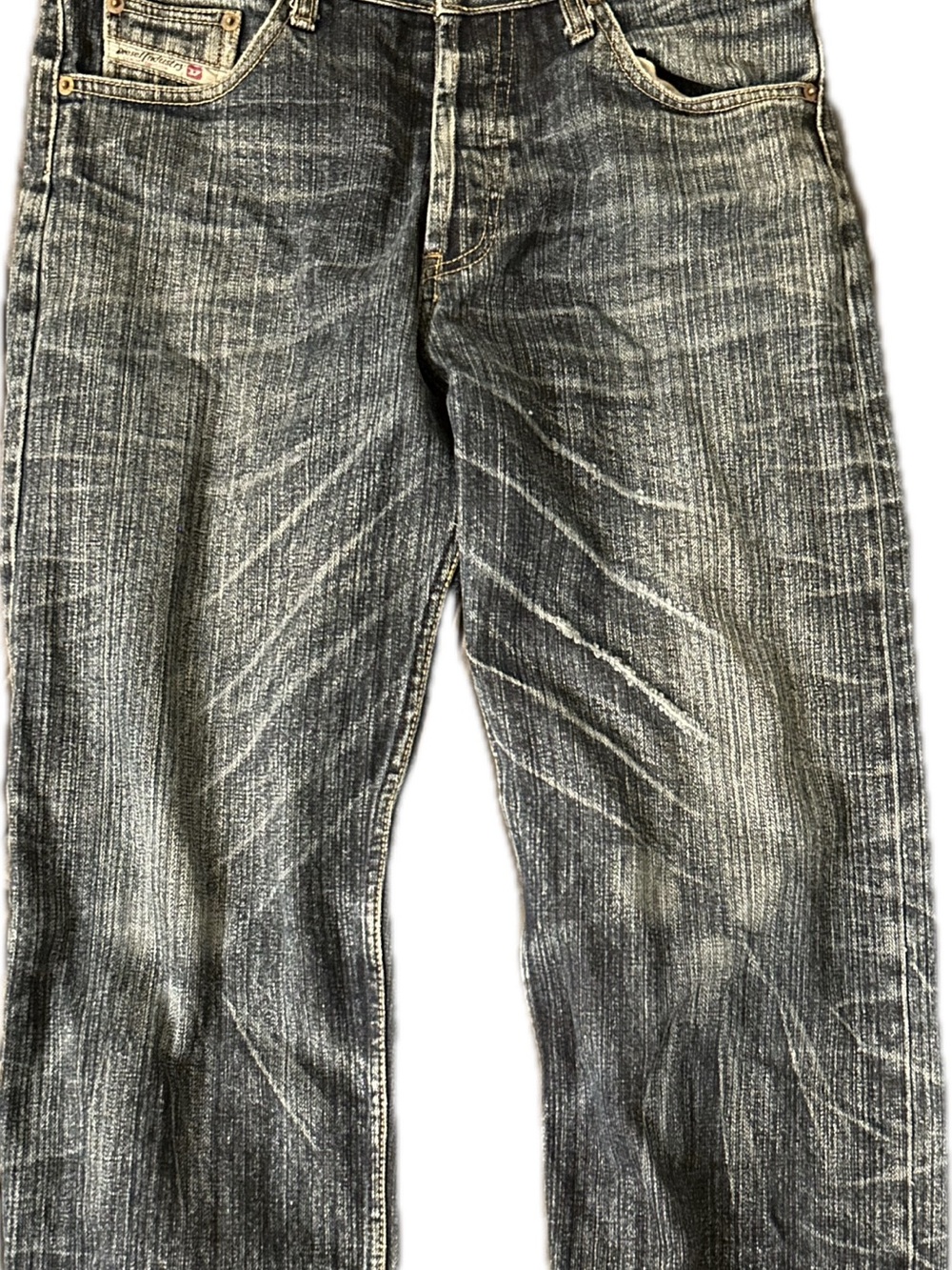 Diesel Men's Whiskered Faded Blue Straight-Leg Jeans